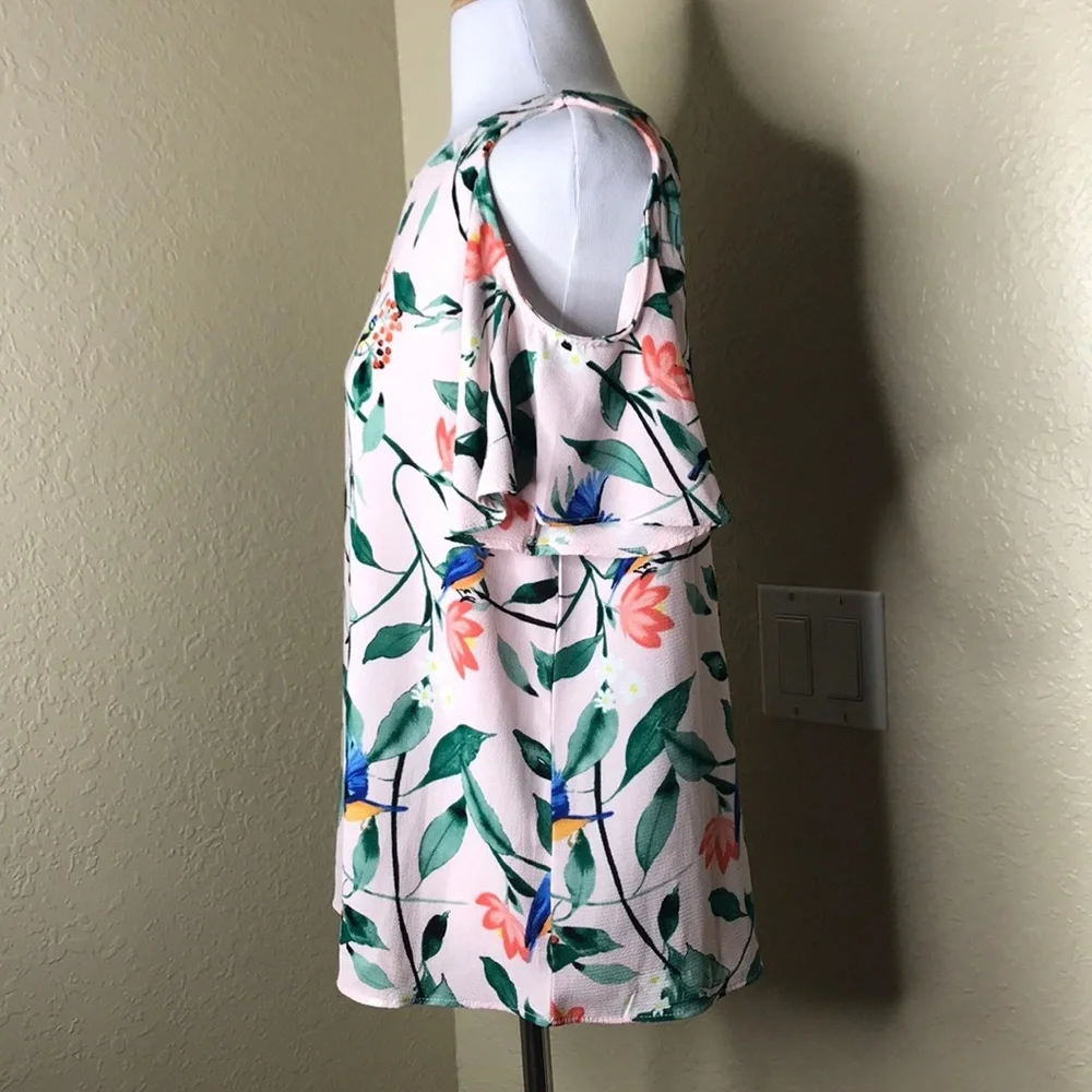 EUC C & E Floral Bird Cold Shoulder Blouse Top S - Picture 3 of 7